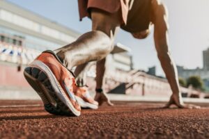 Track runner preparing to run.